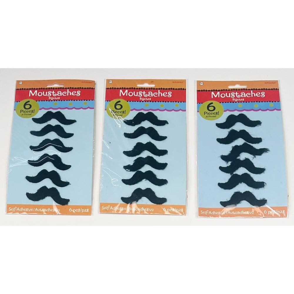 3pkgs AMSCAN Self-Adhesive MUSTACHES Moustaches Costume Halloween 399550 NIP NEW